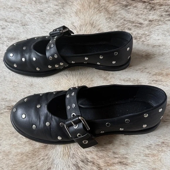 ME+EM Black Silver Studded Ballerina Flat 7 37 Leather Box + Bag Ballet - Picture 7 of 16